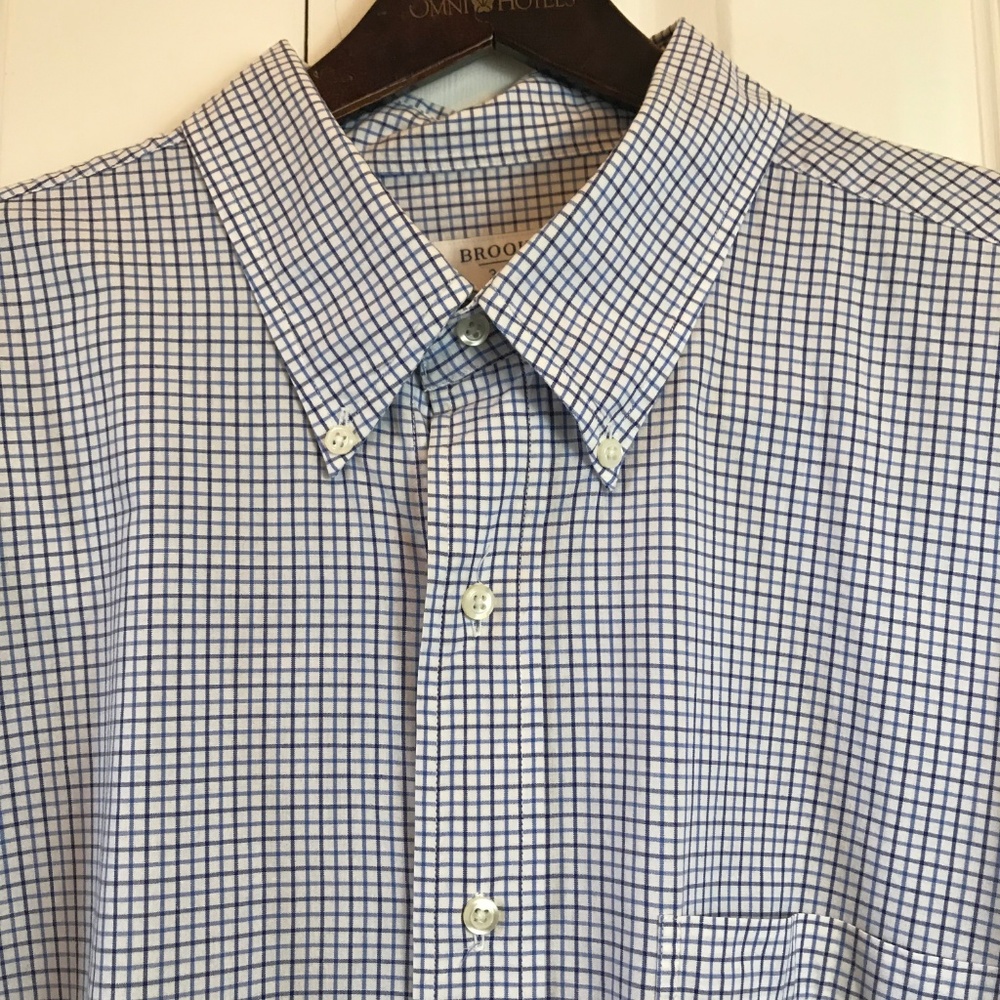 Brooks Brothers 346 Blue Check Dress Shirt sz 17.5